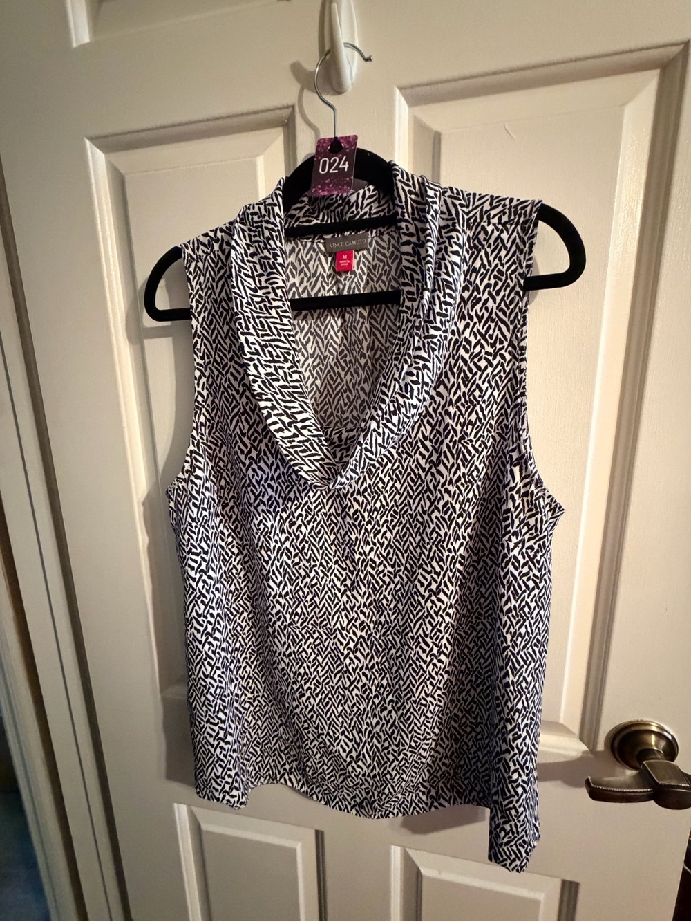 Vince Camuto Black & White Sleeveless Cowl Neck Camisole